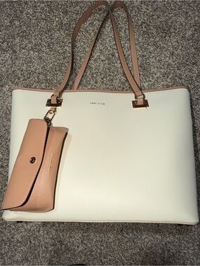 Anne Klein Cream Tote with Tan Trim and Matching Wristlet